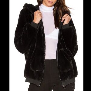 KENDALL + KYLIE Black Faux Fur Hoodie Jacket